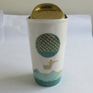 Starbucks 2014  air balloon ceramic tumbler  mug cup  gold teal blue Gold Lead